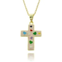 Lily Nily 18k Gold Overlay Children's Pink Enamel Multi Color Hearts Cross Pendant Lily Nily 18k Gold Overlay Children's Pink Enamel Multi Color Hearts Cross Pendant