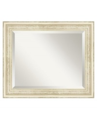 Seek country charm in this rustic wall mirror. Traditional whitewash brings out natural wood grain, a distinct finish that's ideal for informal settings. Hang vertically or horizontally to fit the room. Seek country charm in this rustic wall mirror. Traditional whitewash brings out natural wood grain, a distinct finish that's ideal for informal settings. Hang vertically or horizontally to fit the room.