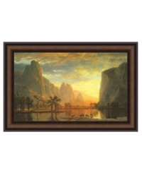 A breathtaking view of the highs and lows of Yosemite National Park, this 1864 landscape by Albert Bierstadt brings you back to the land. Featuring a broad wooden frame with a dark walnut hue. A breathtaking view of the highs and lows of Yosemite National Park, this 1864 landscape by Albert Bierstadt brings you back to the land. Featuring a broad wooden frame with a dark walnut hue.