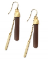 Natural beauties. These stick drop earrings by Alfani feature nature-inspired brown resin and a gold tone charm dangling from a linked chain. Set in gold tone mixed metal. Approximate drop: 2-1/4 inches. Natural beauties. These stick drop earrings by Alfani feature nature-inspired brown resin and a gold tone charm dangling from a linked chain. Set in gold tone mixed metal. Approximate drop: 2-1/4 inches.