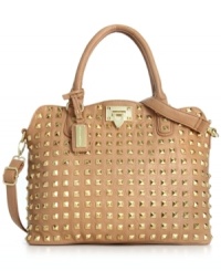 Elegance with an edge. Stud accents give this classic satchel design uptown rocker-chic appeal. Spacious, versatile and destined to be your go-to silhouette of the season. From Steve Madden. Elegance with an edge. Stud accents give this classic satchel design uptown rocker-chic appeal. Spacious, versatile and destined to be your go-to silhouette of the season. From Steve Madden.