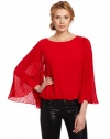 Vince Camuto Women's Pleated Cascading Sleeve Blouse, Rouge, Small