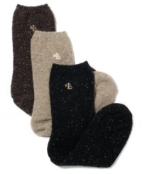 Add a pair of cozy crews to your sock drawer. Lauren Ralph Lauren has crafted a warm wool crew sock to wear with shoes and booties. Each is accented with the iconic LRL logo for understated signature style.