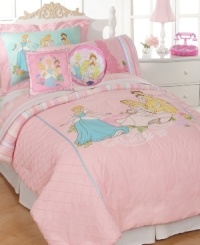 Bring the enchanting beauty of the Disney princesses into your room! The charming comforter features pin-tuck pleating and ribbon detail at the sides, while embroidery and appliqués of Cinderella, Aurora and Belle decorate the center. The coordinating sham featuring the three Disney princesses and a pin-tucked flange completes the look with style. Bring the enchanting beauty of the Disney princesses into your room! The charming comforter features pin-tuck pleating and ribbon detail at the sides, while embroidery and appliqués of Cinderella, Aurora and Belle decorate the center. The coordinating sham featuring the three Disney princesses and a pin-tucked flange completes the look with style.
