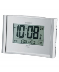 It's easy to get up and go with this clear and convenient Seiko digital alarm clock. Silvertone metallic case. Alarm with ascending beep and snooze function, automatic calendar and large digital display. Two AA batteries included. Measures 4 by 5-3/8 by 1-8/9. It's easy to get up and go with this clear and convenient Seiko digital alarm clock. Silvertone metallic case. Alarm with ascending beep and snooze function, automatic calendar and large digital display. Two AA batteries included. Measures 4 by 5-3/8 by 1-8/9.