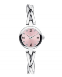 Elegance defined. Sienna collection watch from ESQ by Movado crafted of stainless steel crossover bracelet and round case. Pink dial features Roman numerals at twelve, three, six and nine o'clock, diamond accents, two silver tone hands and logo. Quartz movement. Water resistant to 30 meters. Two-year limited warranty. Elegance defined. Sienna collection watch from ESQ by Movado crafted of stainless steel crossover bracelet and round case. Pink dial features Roman numerals at twelve, three, six and nine o'clock, diamond accents, two silver tone hands and logo. Quartz movement. Water resistant to 30 meters. Two-year limited warranty.