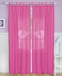 Breezy and beautiful, the Greta crushed sheer panel makes a simply stunning addition to your room. Slide the tie-top loops over your curtain rod to display alone or use as a chic layering piece. Breezy and beautiful, the Greta crushed sheer panel makes a simply stunning addition to your room. Slide the tie-top loops over your curtain rod to display alone or use as a chic layering piece.
