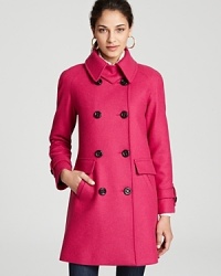 In a bright pink hue, Trina Turk's Charlotte jacket gets girly with a center back pleat. Luxe leather details toughen up this sweet silhouette. In a bright pink hue, Trina Turk's Charlotte jacket gets girly with a center back pleat. Luxe leather details toughen up this sweet silhouette.