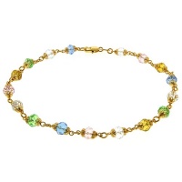 10 Multi-Color Round Gemstones & Gold Plated Anklet Bracelet 10 Multi-Color Round Gemstones & Gold Plated Anklet Bracelet