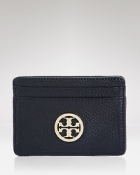 A poised piece for any girl on the go, this leather Tory Burch card case has four easy-access slots for your cards. A poised piece for any girl on the go, this leather Tory Burch card case has four easy-access slots for your cards.