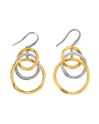 Diamond and 18K yellow gold circular link drop earrings from Marco Bicego's Jaipur collection. Diamond and 18K yellow gold circular link drop earrings from Marco Bicego's Jaipur collection.