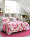 Dream in color. Coordinate your Poppy Dreams comforter sets from Teen Vogue with this sheet set, boasting whimsical polka dots with a pink stripe embellishment along the hem.