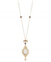 Who's the fairest of them all? You, with this necklace from Betsey Johnson. Crafted from gold-tone mixed metal, the necklace features a mirror pendant at the center, with beads and crystal accents for added shine. Approximate length: 29 inches + 3-inch extender. Approximate drop: 5-1/4 inches.