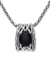 Intricately crafted and punctuated by bold color, EFFY Collection's standout pendant is a must-have piece. Necklace is crafted in woven sterling silver and showcases an oval-cut onyx (4-1/3 ct. t.w.). Approximate length: 18 inches. Approximate drop: 1/2 inch. Intricately crafted and punctuated by bold color, EFFY Collection's standout pendant is a must-have piece. Necklace is crafted in woven sterling silver and showcases an oval-cut onyx (4-1/3 ct. t.w.). Approximate length: 18 inches. Approximate drop: 1/2 inch.