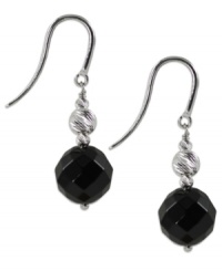Look elegant in onyx. This pair of sterling silver drop earrings, with onyx (10 mm) and rhodium-plated sparkle beads with a Duralast finish, makes an attractive choice for any formal affair. Approximate drop: 1-1/4 inch. Look elegant in onyx. This pair of sterling silver drop earrings, with onyx (10 mm) and rhodium-plated sparkle beads with a Duralast finish, makes an attractive choice for any formal affair. Approximate drop: 1-1/4 inch.