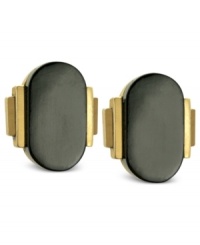 Understated elegance. T Tahari's stud earrings, part of its Deco Lace Collection, are crafted from gold-tone mixed metal with oval black stones at the center, giving the pair a stylish touch. Approximate diameter: 5/8 inch. Understated elegance. T Tahari's stud earrings, part of its Deco Lace Collection, are crafted from gold-tone mixed metal with oval black stones at the center, giving the pair a stylish touch. Approximate diameter: 5/8 inch.