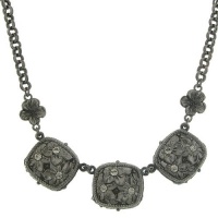 Jet Black Square Floral Crystal Short Necklace Jet Black Square Floral Crystal Short Necklace