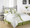 Chezmoi Collection 7 Pieces Green Tree on White Comforter Set Bed-in-a-bag for Queen Size Bedding