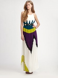 Vibrant, patterned colorblock on pleated crepe, all in stunning floor-length gown.Relaxed fitSpaghetti strapsBraided beltAbout 47 from natural waistPolyesterDry cleanImportedModel shown is 5'11 (180cm) wearing US size Small. Vibrant, patterned colorblock on pleated crepe, all in stunning floor-length gown.Relaxed fitSpaghetti strapsBraided beltAbout 47 from natural waistPolyesterDry cleanImportedModel shown is 5'11 (180cm) wearing US size Small.