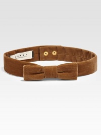 This plush velour belt, in a girly bow design, adds the perfect finishing touch to any uptown or downtown look.Snap closureWidth, about 2Imported This plush velour belt, in a girly bow design, adds the perfect finishing touch to any uptown or downtown look.Snap closureWidth, about 2Imported