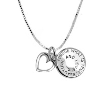 Sterling Silver Pursue What Is True, Beautiful, and Lovely and Happiness Will Soon Follow Two Reversible Charm Pendant Necklace , 18 Sterling Silver Pursue What Is True, Beautiful, and Lovely and Happiness Will Soon Follow Two Reversible Charm Pendant Necklace , 18