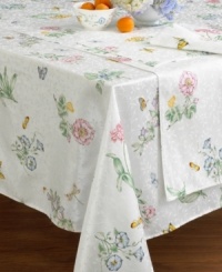 Add an air of springtime to your table with a motif of delicate flowers atop a latticework of greenery. In a soft, durable cotton blend. Add an air of springtime to your table with a motif of delicate flowers atop a latticework of greenery. In a soft, durable cotton blend.