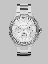 From the Bella Collection. A shining example of a timeless design. Quartz movementWater resistant to 10 ATMRound stainless steel case, 43mm (1.7) Crystal encrusted bezelSilvertone dialRoman numeric and bar hour markersDate display between 4 and 5 o'clockSecond hand Stainless steel link braceletImported From the Bella Collection. A shining example of a timeless design. Quartz movementWater resistant to 10 ATMRound stainless steel case, 43mm (1.7) Crystal encrusted bezelSilvertone dialRoman numeric and bar hour markersDate display between 4 and 5 o'clockSecond hand Stainless steel link braceletImported