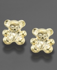 A favorite toy to cuddle, transformed into a luminous jewel. These 14k gold teddy bear earrings are sure to please. A favorite toy to cuddle, transformed into a luminous jewel. These 14k gold teddy bear earrings are sure to please.