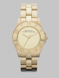 The rich glow of IP gold finishing over stainless steel defines this understated and elegant bracelet watch.Round stainless steel case with gold IP finishing, 36.5mm (1.44)Precision quartz movementBezel etched with logo letters to mark the hoursSmooth golden dial with logoSweep second handIP gold-finished link bracelet Water resistant to 5 ATMImported The rich glow of IP gold finishing over stainless steel defines this understated and elegant bracelet watch.Round stainless steel case with gold IP finishing, 36.5mm (1.44)Precision quartz movementBezel etched with logo letters to mark the hoursSmooth golden dial with logoSweep second handIP gold-finished link bracelet Water resistant to 5 ATMImported