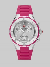 From the Tahitian Jelly Bean Collection. A fun and colorful design with technical appeal. Quartz movementWater resistant to 6 ATMRound stainless steel case, 40mm (1.6)Logo etched bezelSilver chronograph dialNumeric hour markersSecond hand Pink silicone strapImported From the Tahitian Jelly Bean Collection. A fun and colorful design with technical appeal. Quartz movementWater resistant to 6 ATMRound stainless steel case, 40mm (1.6)Logo etched bezelSilver chronograph dialNumeric hour markersSecond hand Pink silicone strapImported