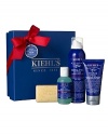 An ideal mix of classic Kiehl's Men's products for the on-the-go man who wants the best for his skin. Includes Ultimate Man Body Scrub Soap (3.2 oz), Facial Fuel Energizing Moisture Treatment for Men (2.5 oz), Facial Fuel Energizing Face Wash (2.5 oz), and Facial Fuel Sky Flyin' Foaming Multi-gel (5.0 oz).