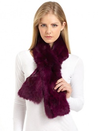 THE LOOKLush pieced rabbit furPull-through slit for easy on and offLuxe wool/cashmere liningTHE FIT5W X 46LTHE MATERIALDyed rabbit furWool/cashmere liningCARE & ORIGINDry clean by fur specialistImportedFur origin: China THE LOOKLush pieced rabbit furPull-through slit for easy on and offLuxe wool/cashmere liningTHE FIT5W X 46LTHE MATERIALDyed rabbit furWool/cashmere liningCARE & ORIGINDry clean by fur specialistImportedFur origin: China