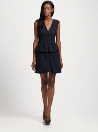 Rich wool jacquard takes shape in a top-fit sheath finished with a waist-defining peplum and pleated skirt.V-neckSleevelessPiped seams at bodice & waistSingle front pleatCenter back zipperAbout 34 from shoulder to hem58% polyeseter/17% acrylic/17% wool/8% acetateDry cleanImportedModel shown is 5'10½ (179cm) wearing US size 4. Rich wool jacquard takes shape in a top-fit sheath finished with a waist-defining peplum and pleated skirt.V-neckSleevelessPiped seams at bodice & waistSingle front pleatCenter back zipperAbout 34 from shoulder to hem58% polyeseter/17% acrylic/17% wool/8% acetateDry cleanImportedModel shown is 5'10½ (179cm) wearing US size 4.