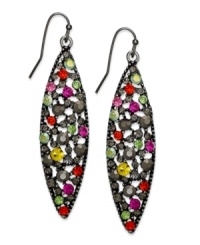 Show off some stained glass-inspired fashion with these drop earrings from INC International Concepts. Colorful glass stones are displayed on an oval silhouette with cut-out detail. Crafted in hematite tone mixed metal. Approximate drop: 2-1/2 inches. Show off some stained glass-inspired fashion with these drop earrings from INC International Concepts. Colorful glass stones are displayed on an oval silhouette with cut-out detail. Crafted in hematite tone mixed metal. Approximate drop: 2-1/2 inches.