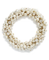 Classic glass pearls in this stretch bracelet from Charter Club help it stand out. Crafted from gold-tone mixed metal, the cluster bracelet makes a subtle, but bold statement. Approximate length: 7 inches. Approximate diameter: 2-1/2 inches. Classic glass pearls in this stretch bracelet from Charter Club help it stand out. Crafted from gold-tone mixed metal, the cluster bracelet makes a subtle, but bold statement. Approximate length: 7 inches. Approximate diameter: 2-1/2 inches.