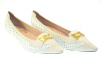 TOD'S Vicky Moc. Masch. VITI Leather/Suede White/Gold Slides Sz 37 2UEB001 TOD'S Vicky Moc. Masch. VITI Leather/Suede White/Gold Slides Sz 37 2UEB001
