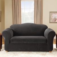 Sure Fit Stretch Pinstripe 2-Piece Loveseat Slipcover, Black Sure Fit Stretch Pinstripe 2-Piece Loveseat Slipcover, Black