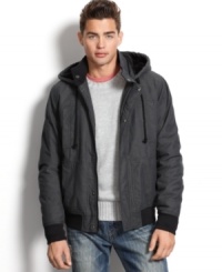 This sleek American Rag hooded jacket offers lots of warmth with minimum bulk. This sleek American Rag hooded jacket offers lots of warmth with minimum bulk.