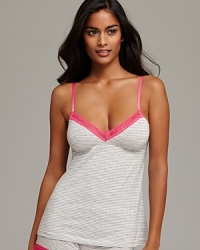 The love of your lounge wardrobe, this soft cami from Cosabella features stripes, contrast lace trim and a flattering fit. The love of your lounge wardrobe, this soft cami from Cosabella features stripes, contrast lace trim and a flattering fit.