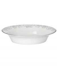 With Monique Lhuillier's designer touch, luxe bone china blossoms into the gorgeous Sunday Rose vegetable bowl. Featuring bands of platinum, luscious blooms and twinkling dots. With Monique Lhuillier's designer touch, luxe bone china blossoms into the gorgeous Sunday Rose vegetable bowl. Featuring bands of platinum, luscious blooms and twinkling dots.