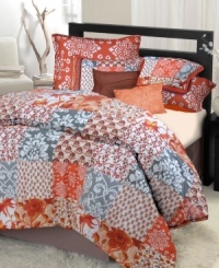 A vibrant palette of orange, red, grey and white illuminates your room in this Moroccan-inspired comforter set. Features a distinctive patchwork style pattern where squares display different floral designs. Two solid-colored decorative pillows tie together this look that's full of life. A vibrant palette of orange, red, grey and white illuminates your room in this Moroccan-inspired comforter set. Features a distinctive patchwork style pattern where squares display different floral designs. Two solid-colored decorative pillows tie together this look that's full of life.
