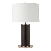 Perfect for your office, den or study, this leather-wrapped lamp with polished nickel hardware and white drum shade stands sleek with style. Perfect for your office, den or study, this leather-wrapped lamp with polished nickel hardware and white drum shade stands sleek with style.