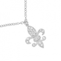Meira T Solid Silver & Vermeil White Gold & Diamonds Fleur De Lis Amor Love Necklace Meira T Solid Silver & Vermeil White Gold & Diamonds Fleur De Lis Amor Love Necklace