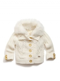 GUESS Kids Girls Little Girl Faux-Fur Trimmed Cardigan, CREAM (6X) GUESS Kids Girls Little Girl Faux-Fur Trimmed Cardigan, CREAM (6X)