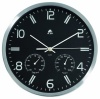 Alba Quartz Weather Wall Clock, Temperature and Hygrometry Functions, Silver Frame, Black Face (HORMET)