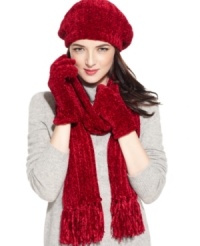 Cosmopolitan in the cold. Show off your stylish fashion sense with the plush knit of this chenille shaker stitch beret by Charter Club. Cosmopolitan in the cold. Show off your stylish fashion sense with the plush knit of this chenille shaker stitch beret by Charter Club.