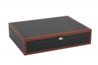 Reed & Barton Adams Flatware Chest, Black Leather with Cherry Trim Reed & Barton Adams Flatware Chest, Black Leather with Cherry Trim