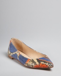 Loeffler Randall takes an unmistakably unique stance on the exotics trend in these fantastical pointed toe flats in a colorful, snake-embossed print.