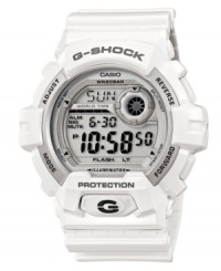 Shock-resistant with a high-intensity backlight, this G-Shock watch sets the standard for durability. Shock-resistant with a high-intensity backlight, this G-Shock watch sets the standard for durability.