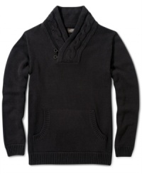 Quick! Get to your nearest fireplace! This handsome Retrofit cable knit sweater was made to lounge. Quick! Get to your nearest fireplace! This handsome Retrofit cable knit sweater was made to lounge.